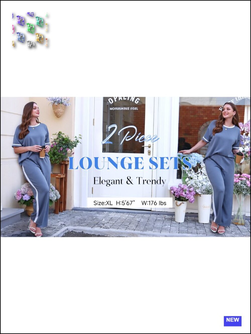 Women's 2 Piece Lounge Set Short Sleeve Crew Neck Top Wide Leg Pants with - Picture 5 of 6